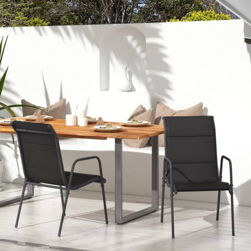 Chaises de jardin lot de 2 Acier et textilène Noir Chaises de jardin lot de 2 Acier et textilène Noir