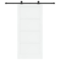 Porte coulissante avec ensemble matériel blanche 93x202 cm en bois massif de pin 