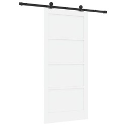 Porte coulissante avec ensemble matériel blanche 93x202 cm en bois massif de pin 