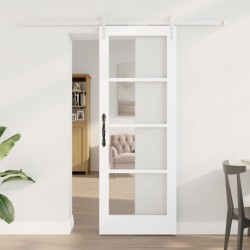 Porte Coulissante avec Ensemble Matériel Blanche 73,5x198,5 cm Bois Massif Pin 