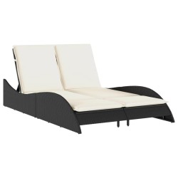 Chaise longue avec coussins noir 114x205x73 cm résine tressée 