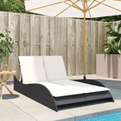 Chaise longue avec coussins noir 114x205x73 cm résine tressée 