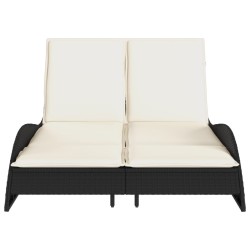 Chaise longue avec coussins noir 114x205x73 cm résine tressée 