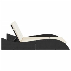 Chaise longue avec coussins noir 114x205x73 cm résine tressée 