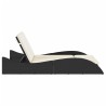 Chaise longue avec coussins noir 114x205x73 cm résine tressée 