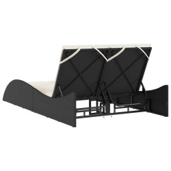 Chaise longue avec coussins noir 114x205x73 cm résine tressée 