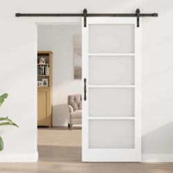 Porte Coulissante avec Quincaillerie 'ORKDAL'Bois Massif Blanc & Verre 