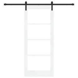 Porte Coulissante avec Quincaillerie 'ORKDAL'Bois Massif Blanc & Verre 
