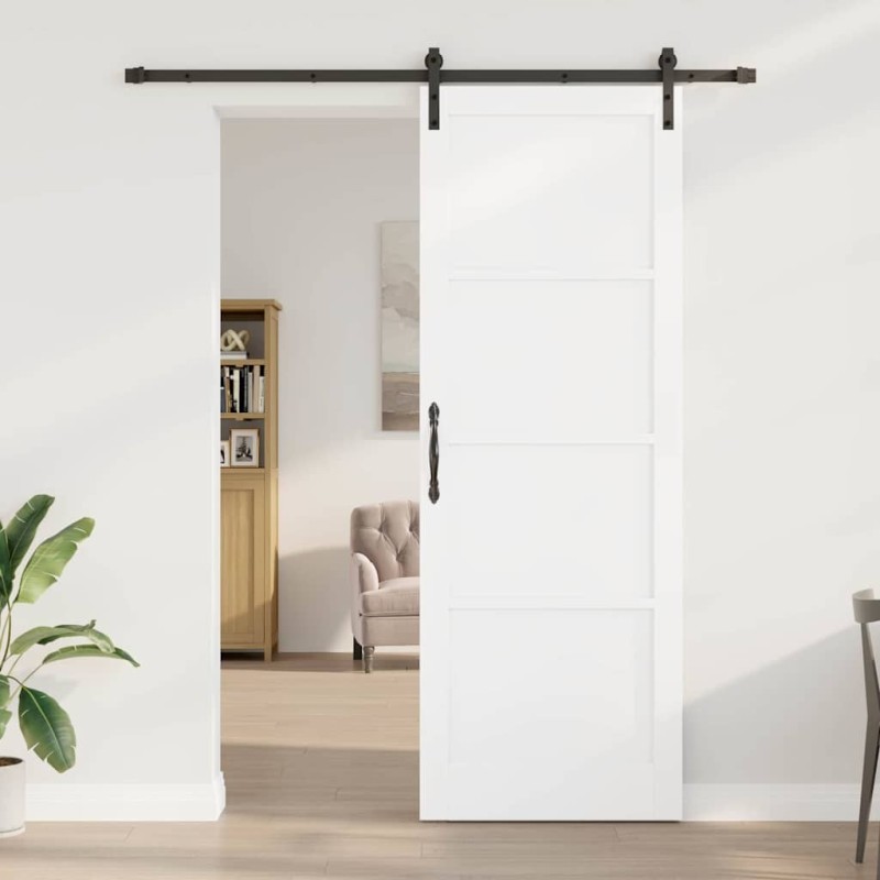 Porte coulissante avec quincaillerie blanche 83x232 cm en bois massif de pin 