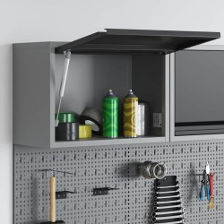 Armoire à outils murale avec porte à levage à gaz - Noir - 50x25x35 cm 