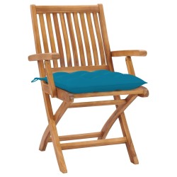 Chaises de jardin lot de 2 avec coussins bleu clair Teck massif 