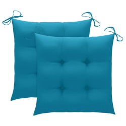 Chaises de jardin lot de 2 avec coussins bleu clair Teck massif 