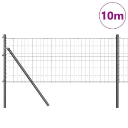 Clôture Euro avec 7 poteaux, 0,4x10 m, en acier galvanisé gris 