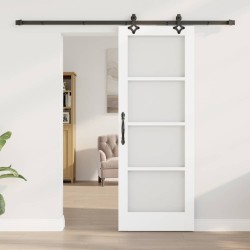Porte Coulissante avec Ensemble de Quincaillerie Blanche 73.5x198.5 cm Bois Massif Pin 