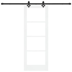 Porte Coulissante avec Ensemble de Quincaillerie Blanche 73.5x198.5 cm Bois Massif Pin 