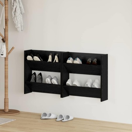 Cabinets à chaussures muraux 2 pcs Chêne noir 60 x 18 x 60 cm 