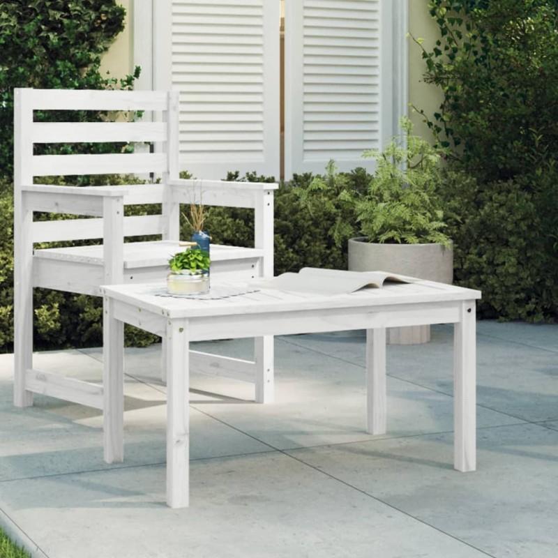 Table de jardin blanc 82,5x50,5x45 cm bois massif de pin 