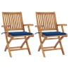 Chaises de jardin lot de 2 et coussins bleu royal Bois de teck 