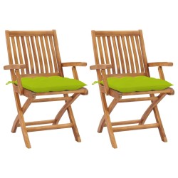 Chaises de jardin lot de 2 avec coussins vert vif Bois de teck 
