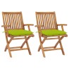 Chaises de jardin lot de 2 avec coussins vert vif Bois de teck 