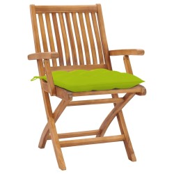 Chaises de jardin lot de 2 avec coussins vert vif Bois de teck 