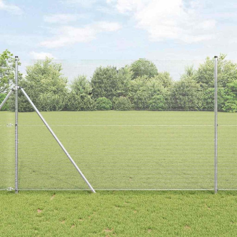Clôture en fil soudé avec 13 poteaux 1.6x25 m Acier galvanisé 