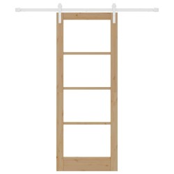 Porte coulissante avec quincaillerie "ORKDAL" Bois massif et verre 
