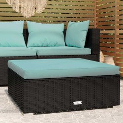 Repose-pied de jardin et coussin Noir 70x70x30cm Résine tressée 