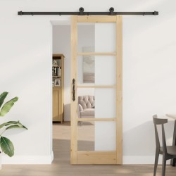 Porte coulissante avec quincaillerie 'ORKDAL'Bois massif & verre 