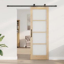 Porte coulissante avec quincaillerie 'ORKDAL'Bois massif & verre 