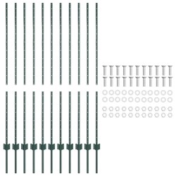 Lot de 11 poteaux de clôture en U-Channel, verts et en acier de 140 cm. 