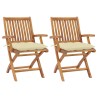 Chaises de jardin lot de 2 et coussins blanc crème Teck massif 