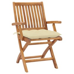 Chaises de jardin lot de 2 et coussins blanc crème Teck massif 