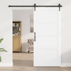Porte Coulissante avec Kit de Quincaillerie Blanche 93x202 cm Bois Massif de Pin 