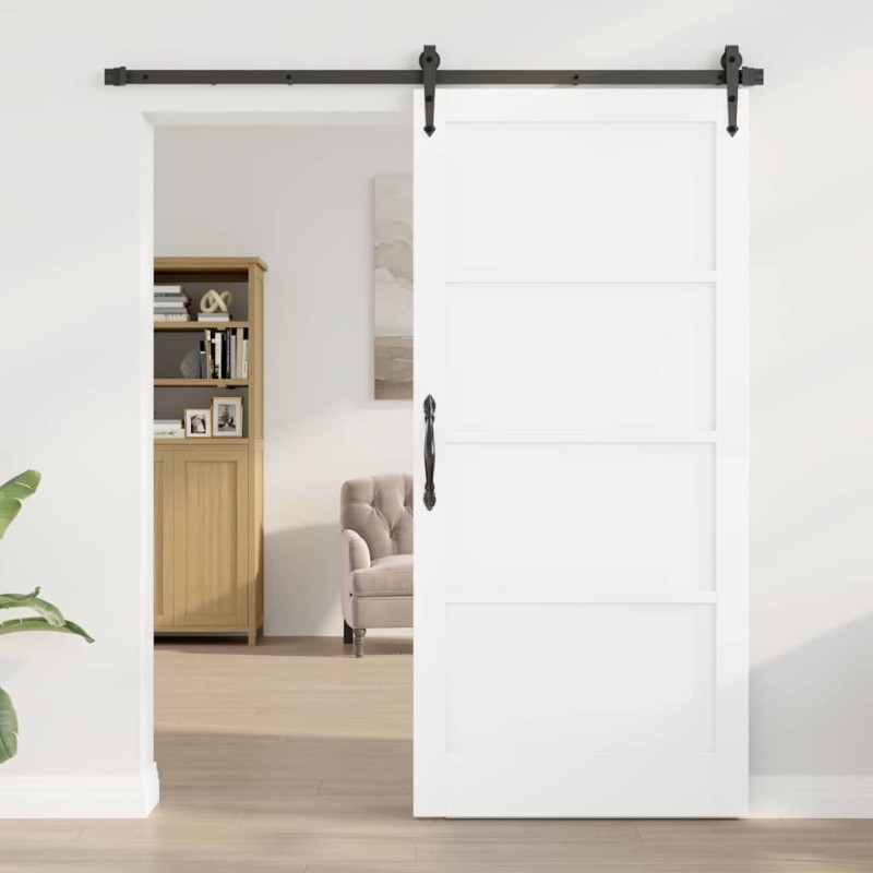 Porte Coulissante avec Kit de Quincaillerie Blanche 93x202 cm Bois Massif de Pin 