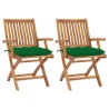 Chaises de jardin lot de 2 et coussins vert Bois de teck massif 