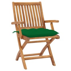 Chaises de jardin lot de 2 et coussins vert Bois de teck massif 