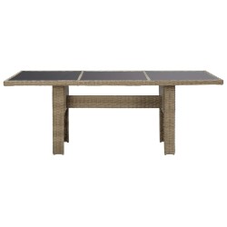 Table à manger Marron 200x100x74 cm Verre et résine tressée 