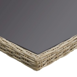 Table à manger Marron 200x100x74 cm Verre et résine tressée 