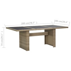 Table à manger Marron 200x100x74 cm Verre et résine tressée 