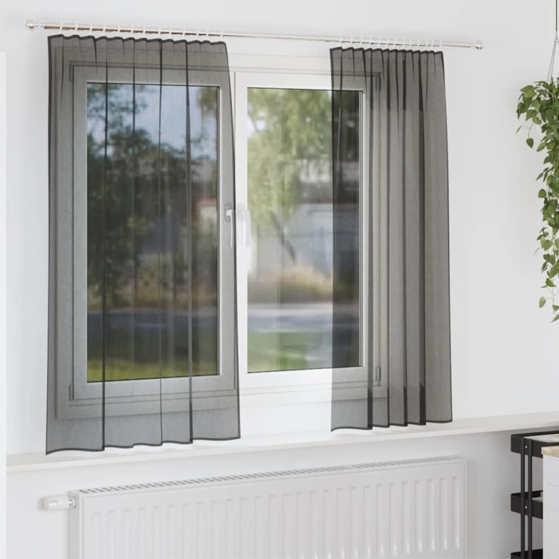 Rideaux en voile avec passe-tringles 2 pcs noir 