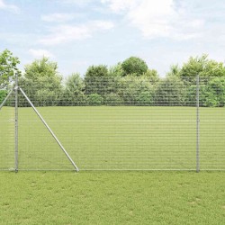 Clôture en fil soudé avec 13 poteaux pointus 1.5x25 m en acier galvanisé 