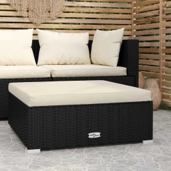Repose-pied de jardin et coussin Noir 70x70x30cm Résine tressée 