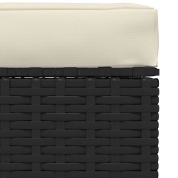 Repose-pied de jardin et coussin Noir 70x70x30cm Résine tressée 