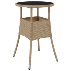 Table de jardin Ø60x75 cm Verre trempé/résine tressée Beige 
