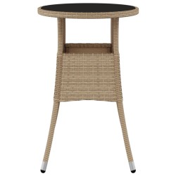 Table de jardin Ø60x75 cm Verre trempé/résine tressée Beige 