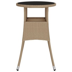 Table de jardin Ø60x75 cm Verre trempé/résine tressée Beige 