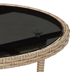 Table de jardin Ø60x75 cm Verre trempé/résine tressée Beige 