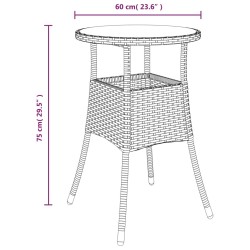 Table de jardin Ø60x75 cm Verre trempé/résine tressée Beige 