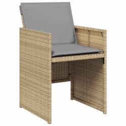 Ensemble salle à manger jardin 5 pièces avec coussins beige en poly rotin 